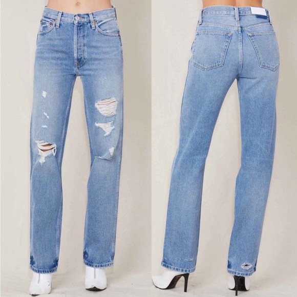 RE/DONE 90s high-rise loose distressed straight jeans Size 27 - Picture 1 of 8